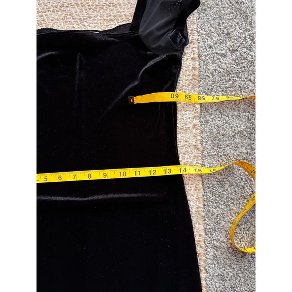 Necessary Objects Vintage Black Velvet Maxi Dress Mesh Cap Sleeve Square Neck M - Picture 9 of 9
